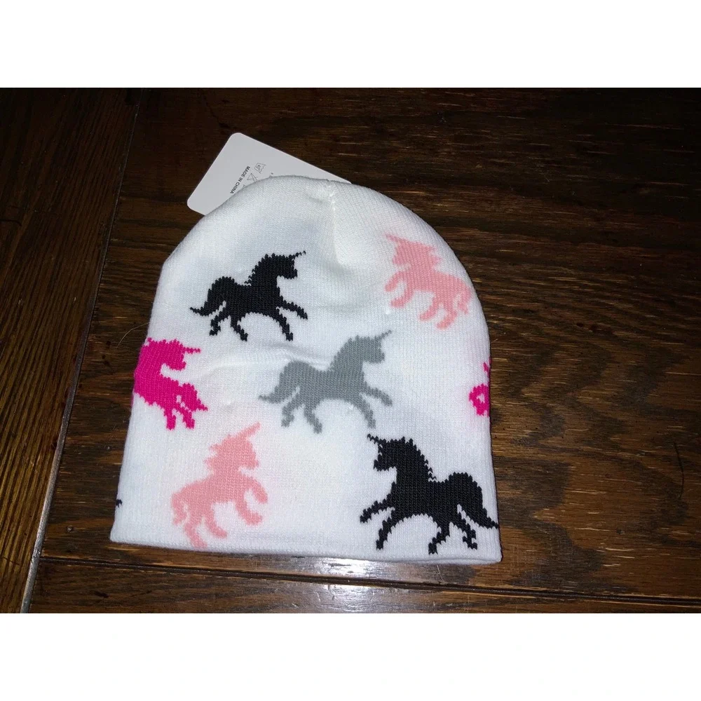 Girls Pony Beanie Hat with LED Lights White Warm Winter Cap Fun Design‎